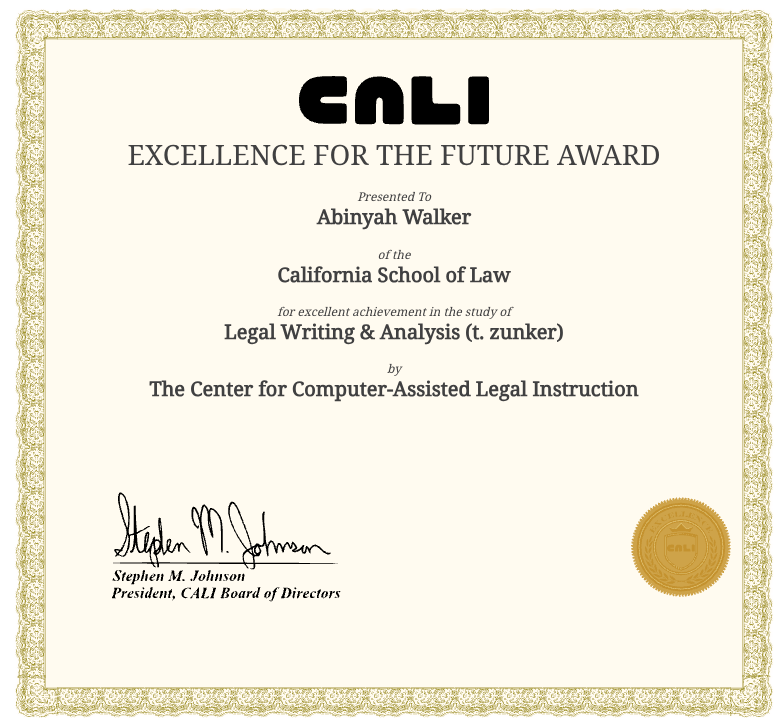CALI - Legal Writing & Analysis Award